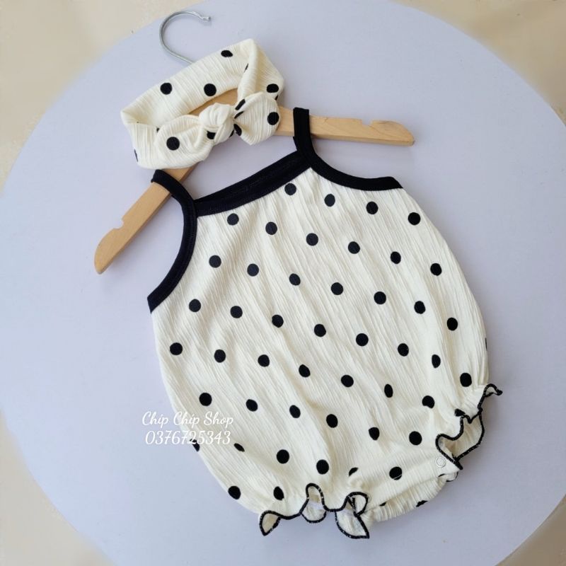 Bodysuit dây kèm turban chất cotton Hàn mềm mát cho bé gái sơ sinh đến 18 tháng Chíp Chíp Shop