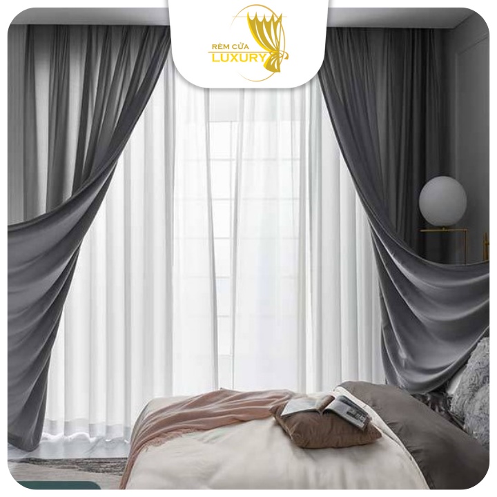 Rèm cửa voan trắng, xám may ore và dán tường cửa sổ cửa đi decor phòng khách phòng ngủ Lux15