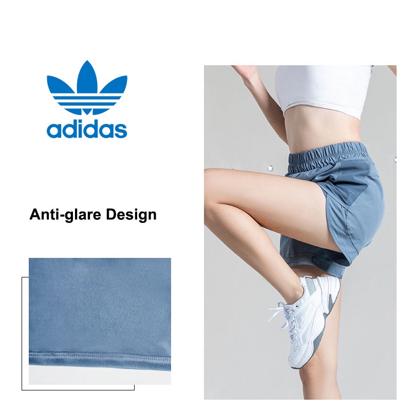 Quần Short Thể Thao Adidas Giả Hai Lớp Phối Lưới Thoáng Khí Dáng Rộng Nhanh Khô Cho Nữ