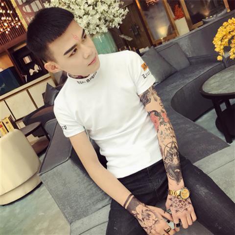 Áo nam Tay Ngắn Cổ Cao Có Thêu Chữ Thời Trang Phong Cách