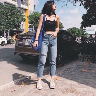 Quần baggy jeans rách gối