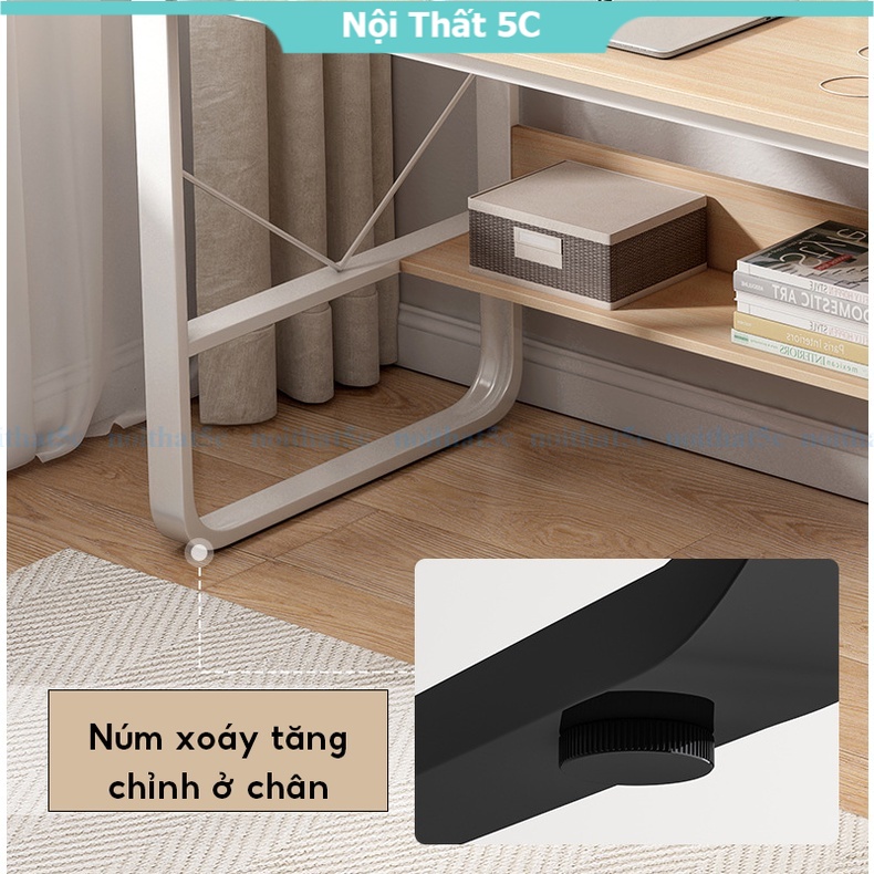 Bàn học kèm kệ sách và giá sách kích thước lớn, bàn làm việc màu gỗ sáng thiết kế phong cách Bắc Âu trông đẹp mắt
