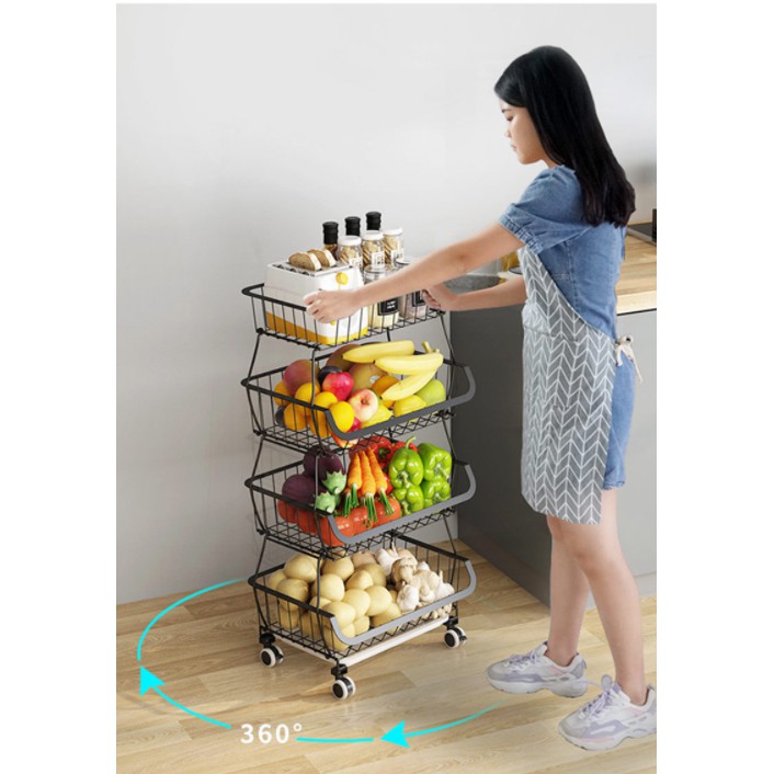 Kệ rau củ đa năng nhiều tầng có bánh xe tiện lợi nhà bếp, giá đựng rau củ, hoa quả, trái cây, xoong nồi,gia vị tiện dụng | BigBuy360 - bigbuy360.vn