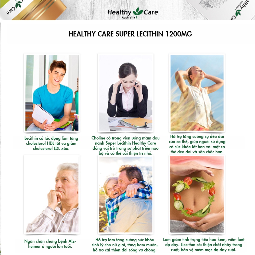 Mầm đậu nành Healthy Care Super Lecithin 100 viên của Úc