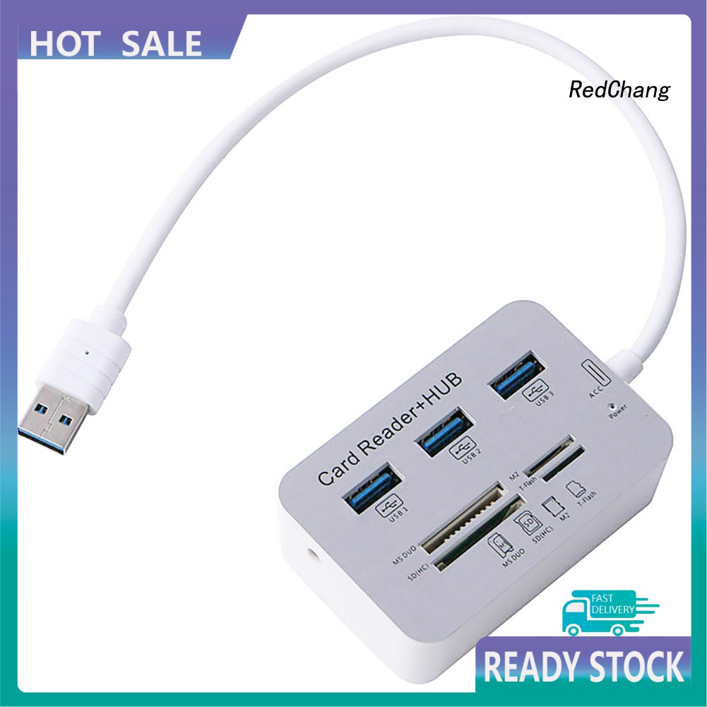 -SPQ- Multi-in-1 3 Ports USB 3.0 High Speed Hub Adapter with MS SD M2 TF Card Reader