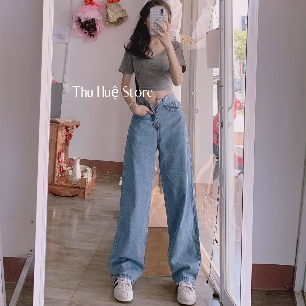 Quần Jean Ống Rộng SIMPLE JEAN Unisex-Chất Liệu Jean Không Giãn,Màu Xanh Nhạt BB Jeans