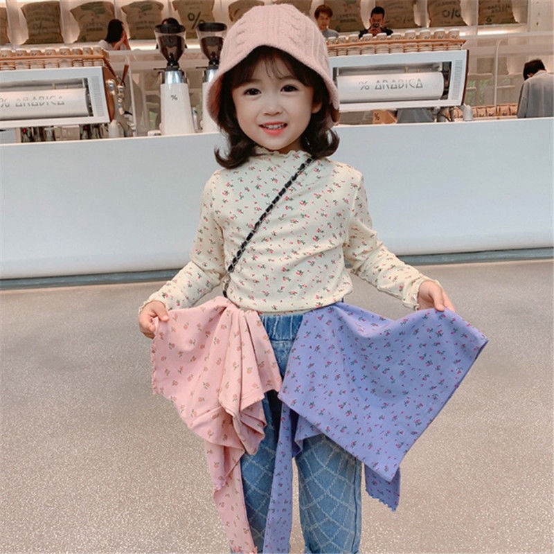 Áo Thun Tay Dài Cổ Cao In Họa Tiết Hoa Phong Cách Hàn Quốc Thời Trang Mùa Xuân Mới 2022