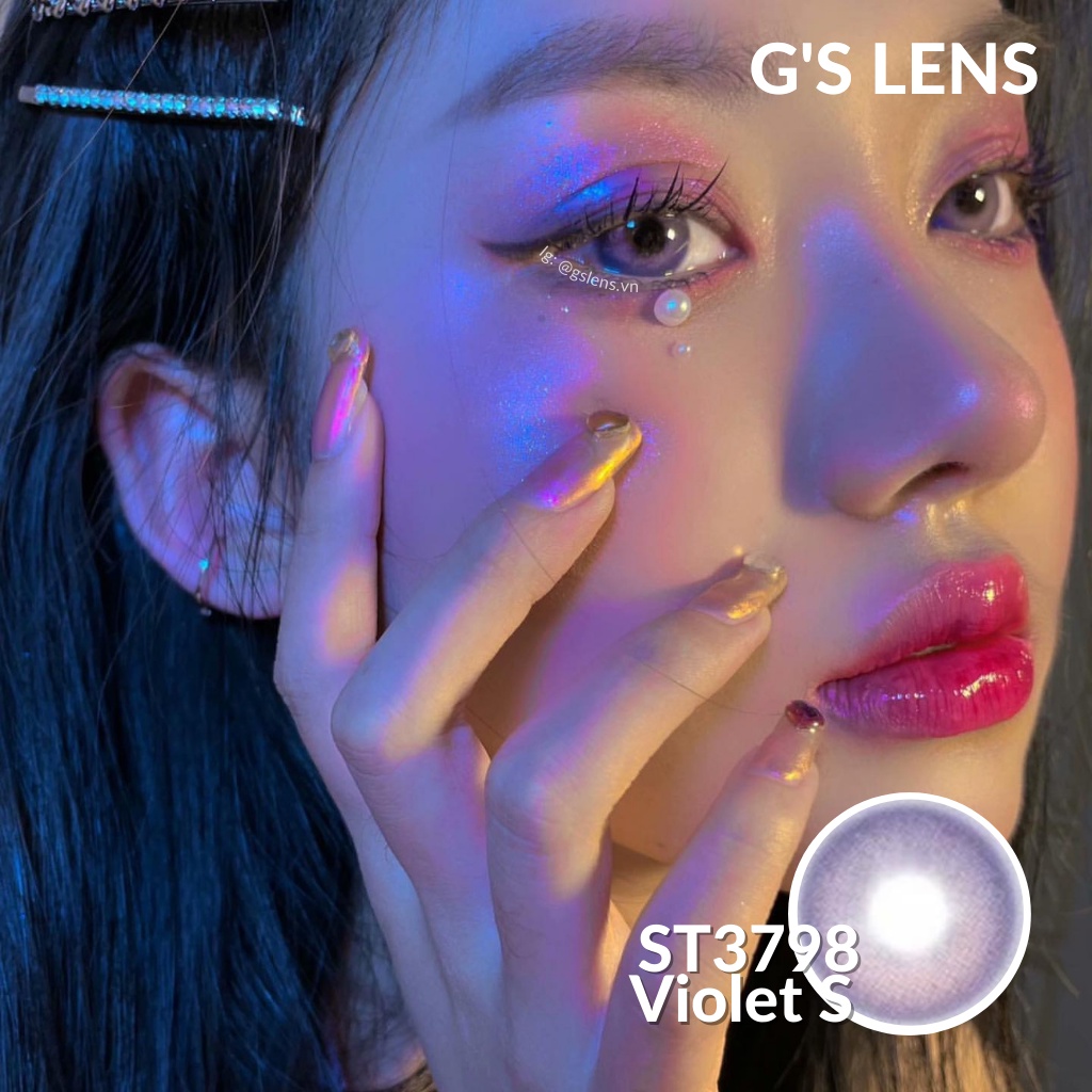 Lens Mắt Kính Áp Tròng Tím Hot Trend Douyin Tiktok Giãn Ít Size S 14.2mm Có 0 Đến 6 Độ Cận ST3798 Violet G'S LENS