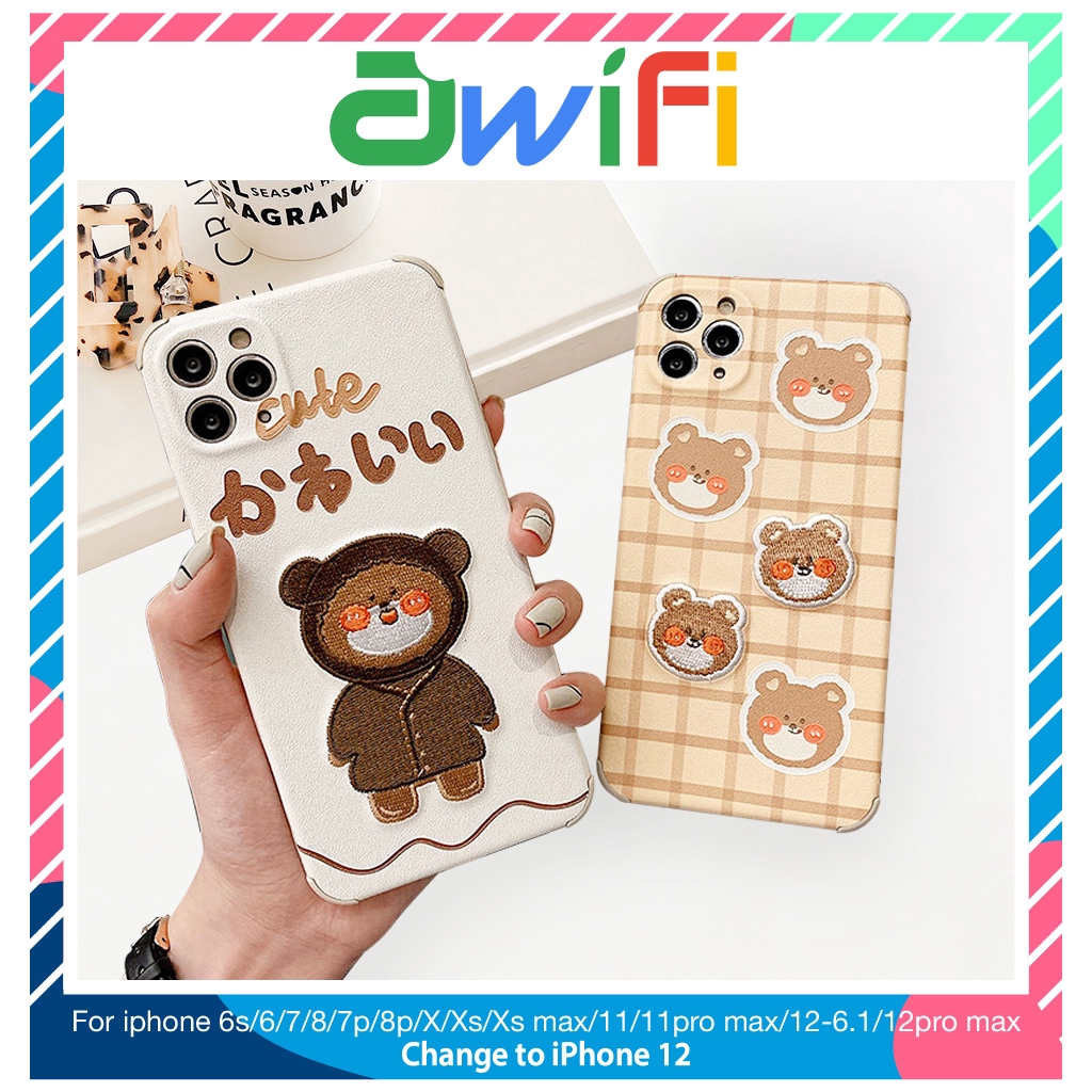 Ốp lưng iphone thêu gấu nâu cute 5/5s/6/6plus/6s/6splus/7/7plus/8/8plus/x/xr/xs/11/12/pro/max/plus/promax -Awifi H4-2