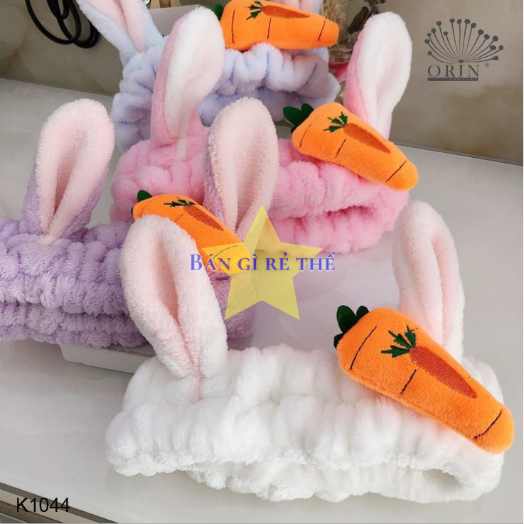 Băng đô tai thỏ + cà rốt 3D vải bông nhung xù