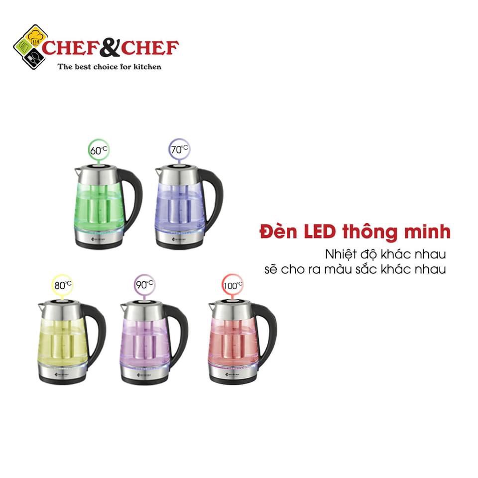 ẤM SIÊU SIÊU TỐC  MẪU MỚI CHEF&amp;CHEF CH1730D THỦY TINH KÈM LÕI LỌC