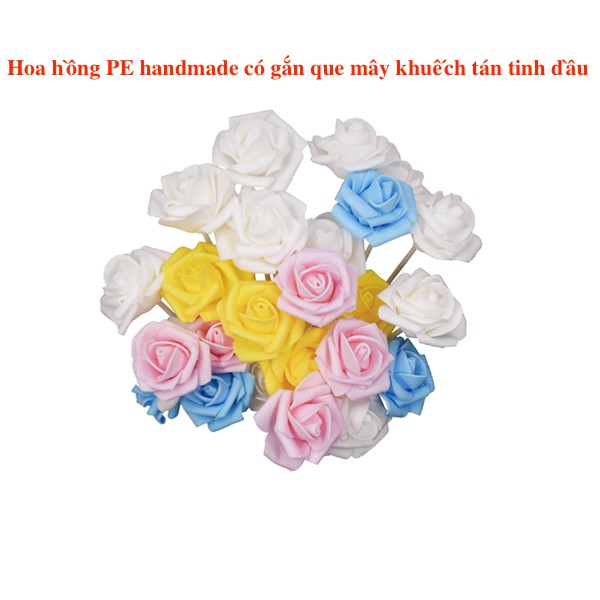 1 Bộ 2 Hoa Hồng PE handmade khuếch tán tinh dầu & trang trí có đường kính 7cm, gắn que mây dài 19 cm + 10 que tự chọn