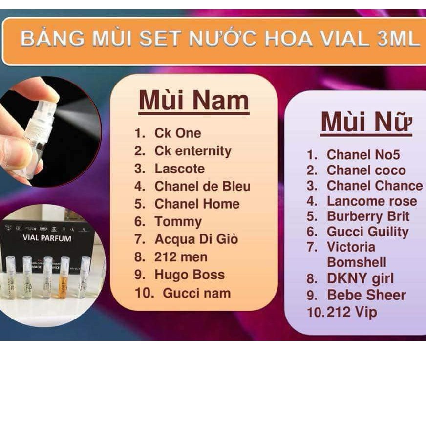 Bộ 10 Lọ Nước Hoa Vial Chiết Pháp Size 3ml | BigBuy360 - bigbuy360.vn