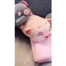 Bộ  chăn gối văn phòng 2 in 1 hình heo dễ thương , thú nhồi bông lông nhung mềm mượt