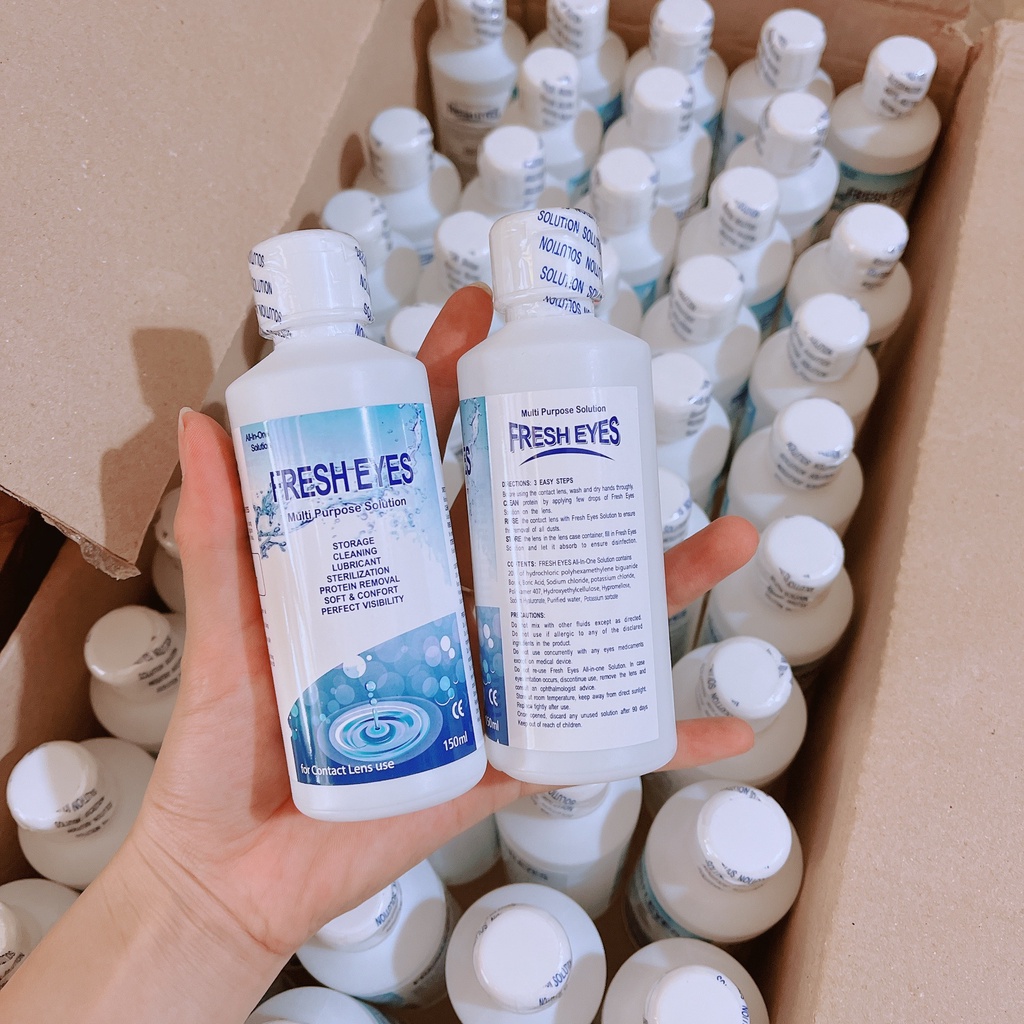Nước ngâm lens - Nước nhỏ mắt lens- Bộ Dụng cụ đeo lens Fresh Eyes chính hãng Hàn Quốc