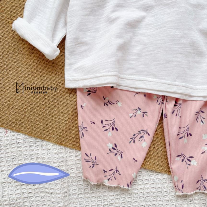 Bộ đồ dài tay cổ bèo quần dài in hoa thu đông cho bé gái chất liệu 100% cotton, quần áo trẻ em MiniumBaby-SB1280