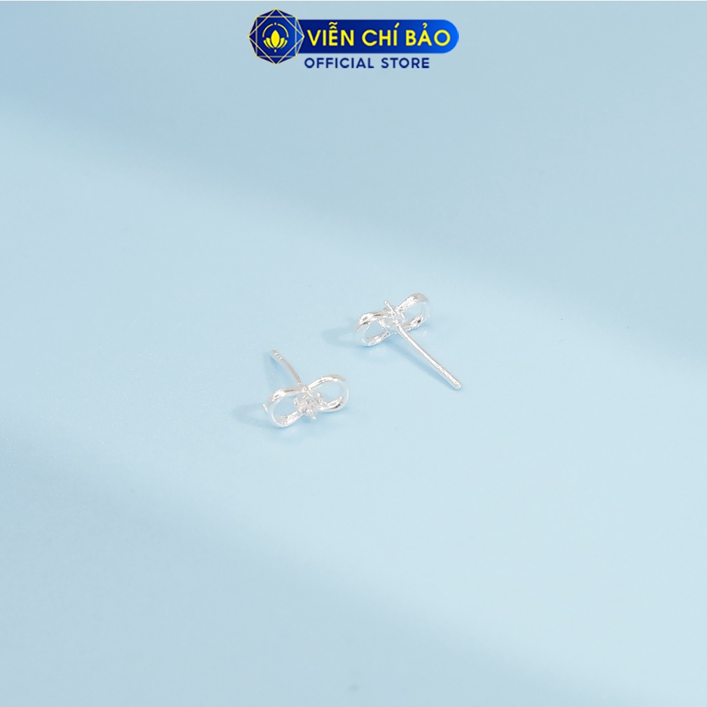 Bông tai nơ đính đá chất liệu bạc 925 thời trang phụ kiện trang sức nữ thương hiệu Viễn Chí Bảo E087