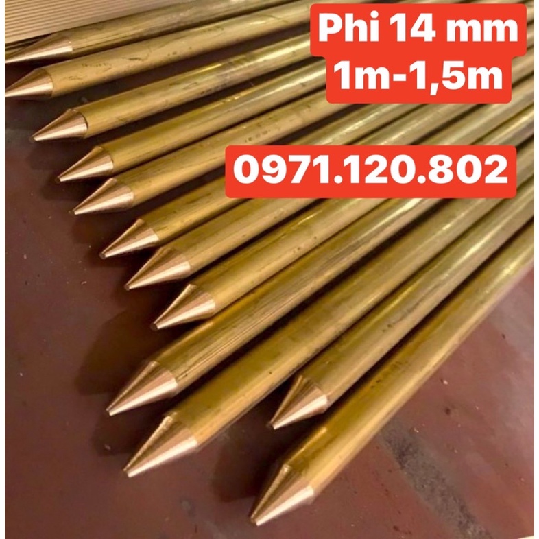 Kim thu lôi / cọc tiếp địa đồng vàng phi 14 mm dài 1m /1,5m