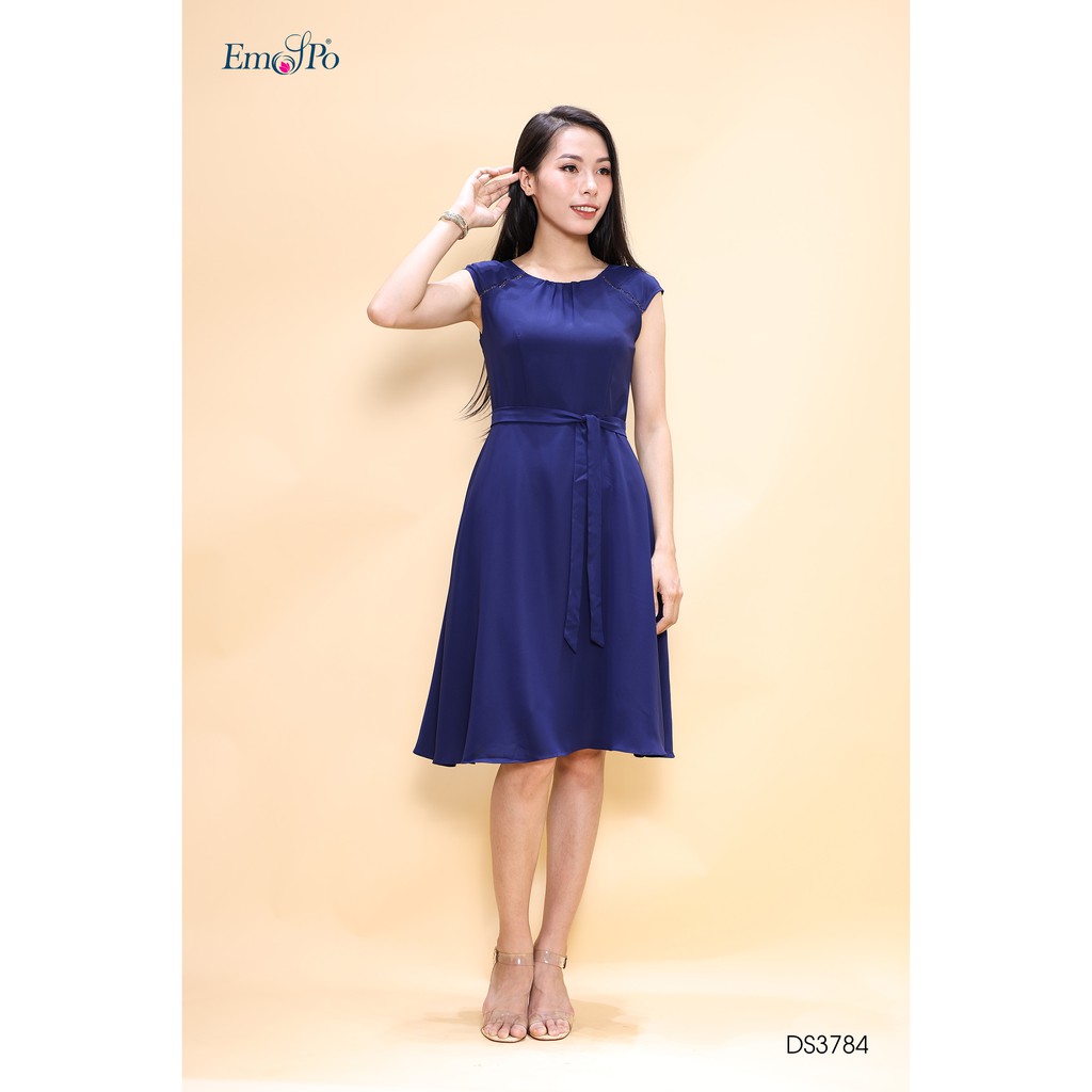 Đầm xòe tay phối ren, rúm ly cổ Emspo DS3784