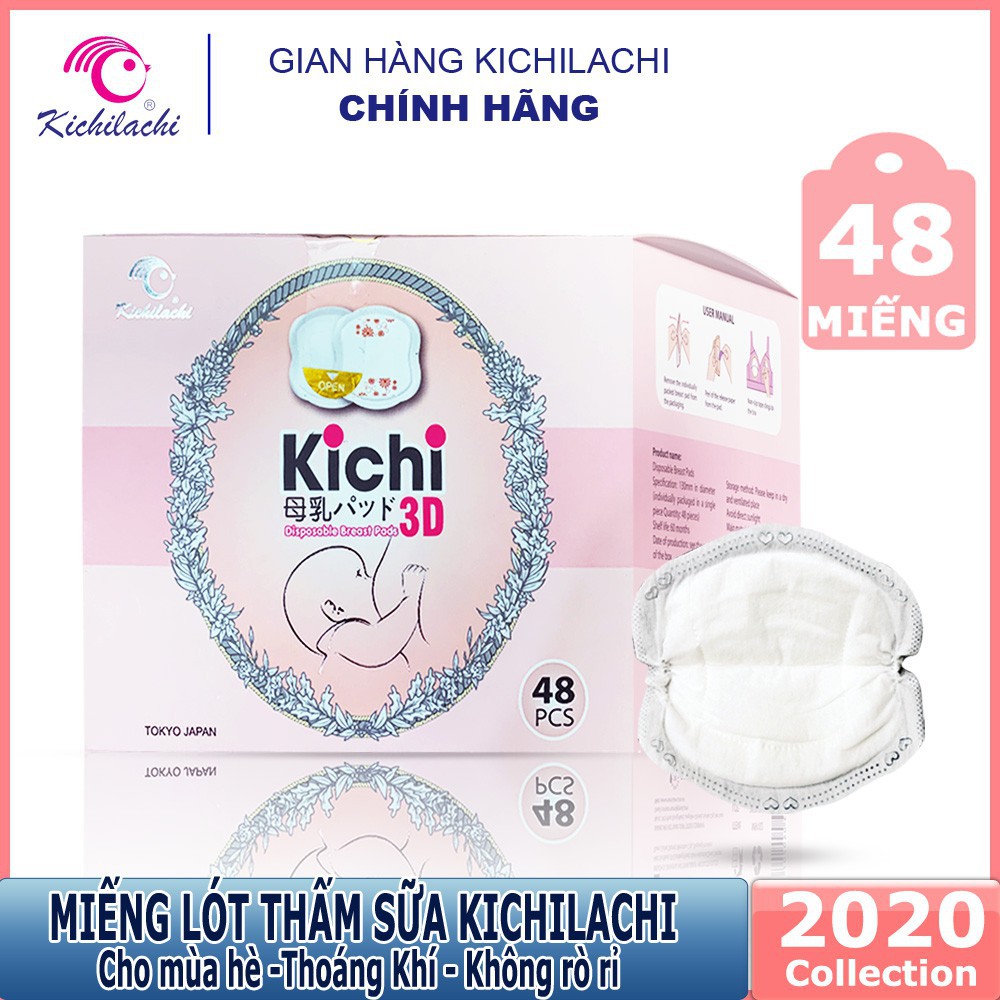 Hộp 48 miếng lót thấm sữa Mẹ 3D siêu mỏng mềm mịn dùng 1 lần Kichilachi