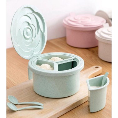 Hộp Gia Vị 3 Ngăn Lúa Mạch Hình Hoa Hồng Sang Trọng