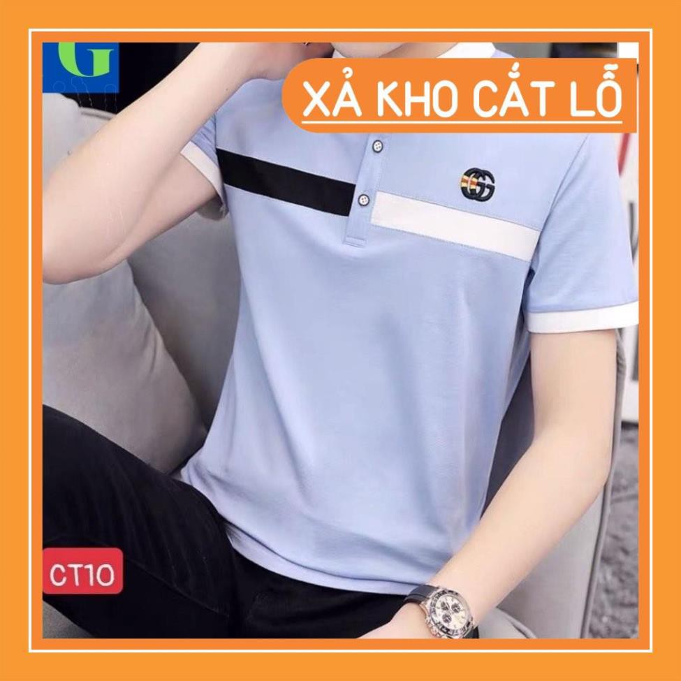 Áo Thun Nam Tay Ngắn Có Cổ Vải Cotton Cao Cấp Chất Lượng CT10 Sọc Ngang Đen Trắng SMN Thời Trang TG08 (44 -76KG)