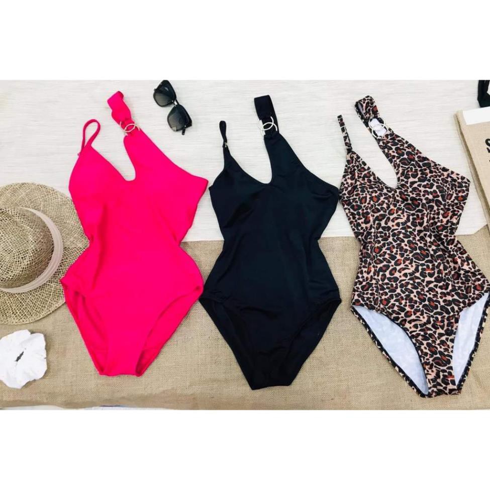 Bikini liền thân 2 khoen quai chéo (da báo, hồng, đen) Eva shop  ྇