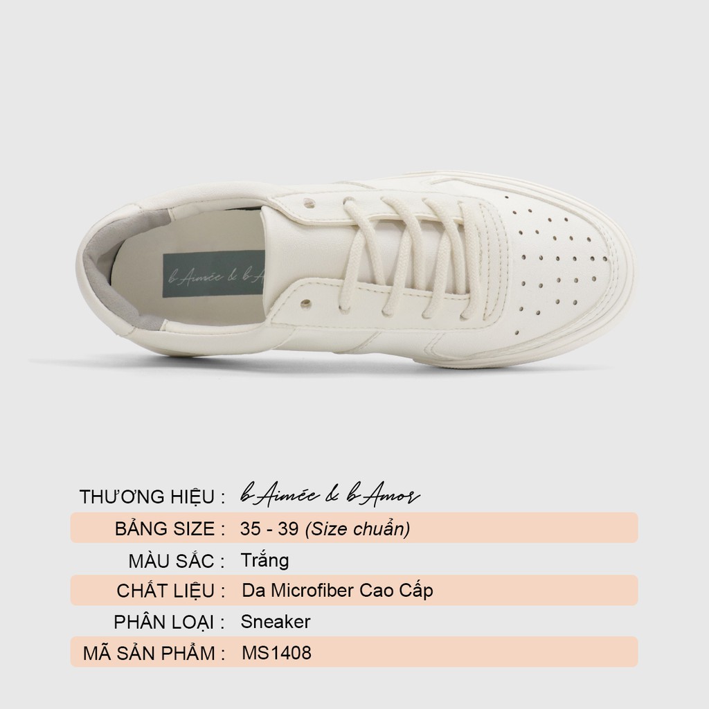 Giày thể thao nữ màu trắng đẹp dáng giày sneaker bata đế bằng cổ thấp thời trang bAimée &amp; bAmor - MS1408