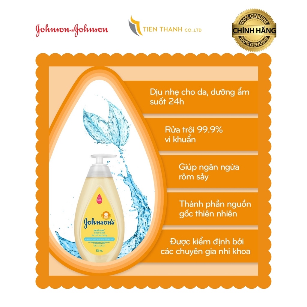 Johnson's Baby Top to toe (Sữa tắm gội toàn thân cho bé) 200ml/ 500ml -Hàng chính hãng.