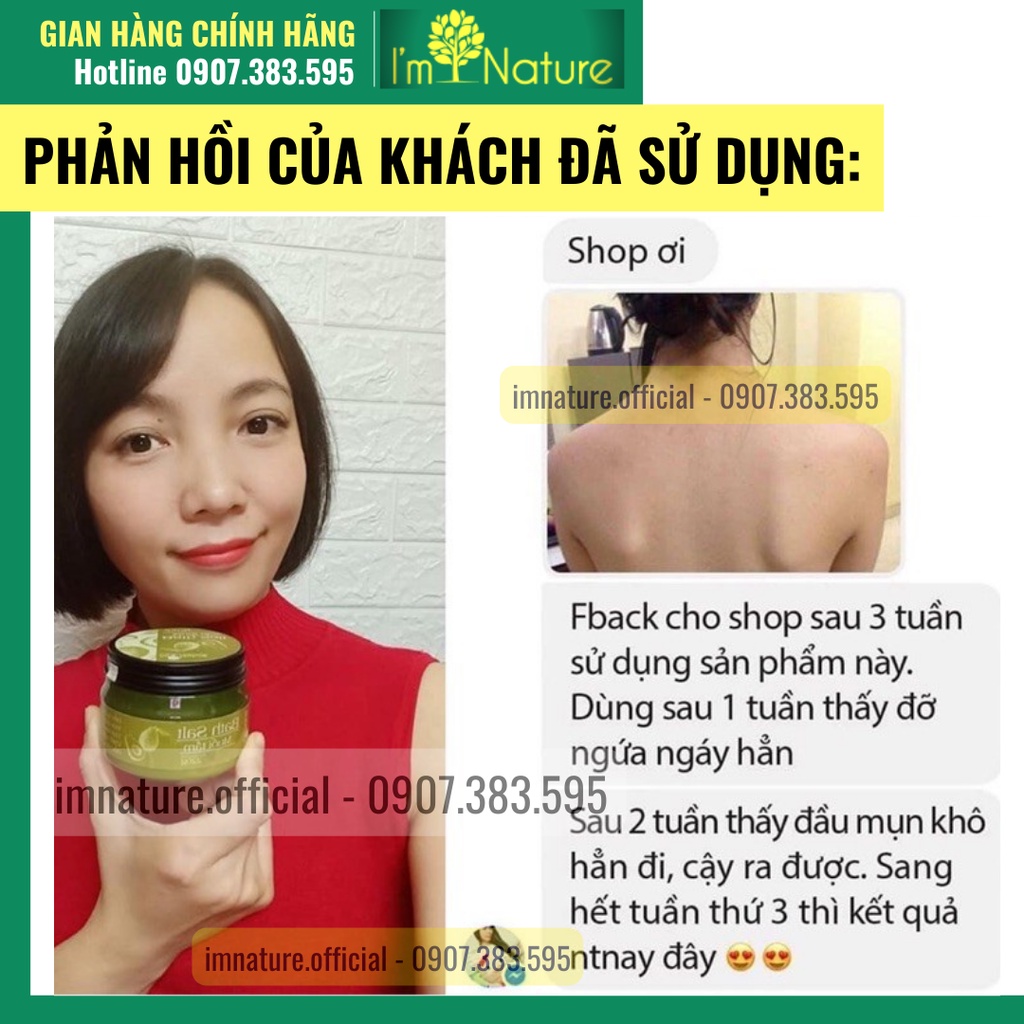 Muối Tắm Giảm Mụn Lưng - Ngừa Rôm Sảy - Thâm Nang Lông Với Tinh Chất Muối Biển Tràm Trà 220gr  I’m Nature