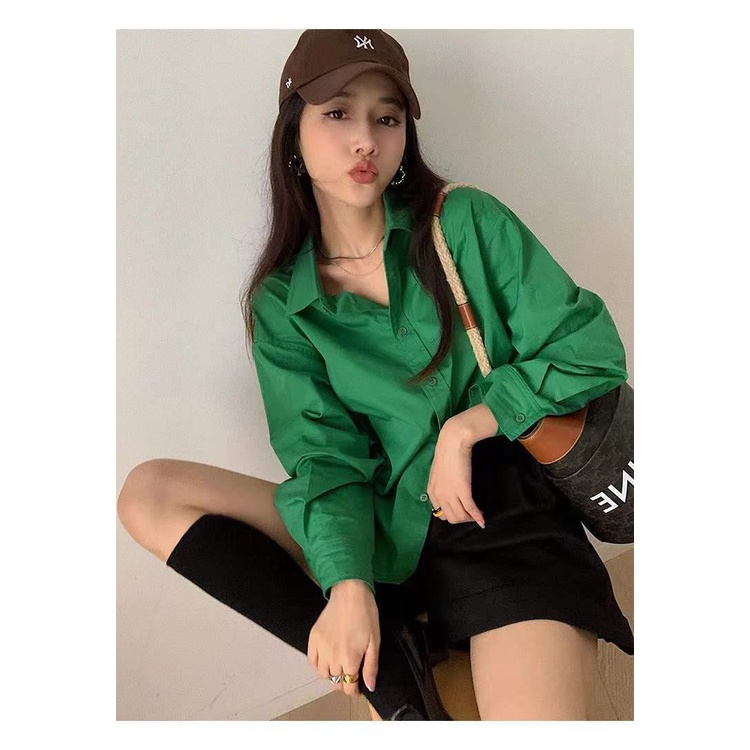 Shirt Spring clothes women's 2022 new net red retro green shirt women's design sense niche boyfriend style chic top trend Z2