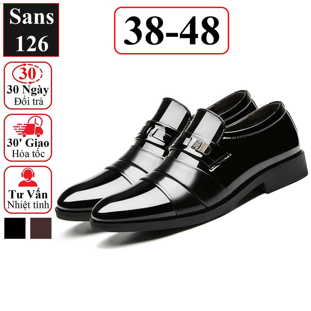 Giày tây nam cao cấp Sans126 da bóng công sở hàn quốc đẹp không dây big size đại to lớn 44 45 46 47 48 cỡ nhỏ 38 39 40