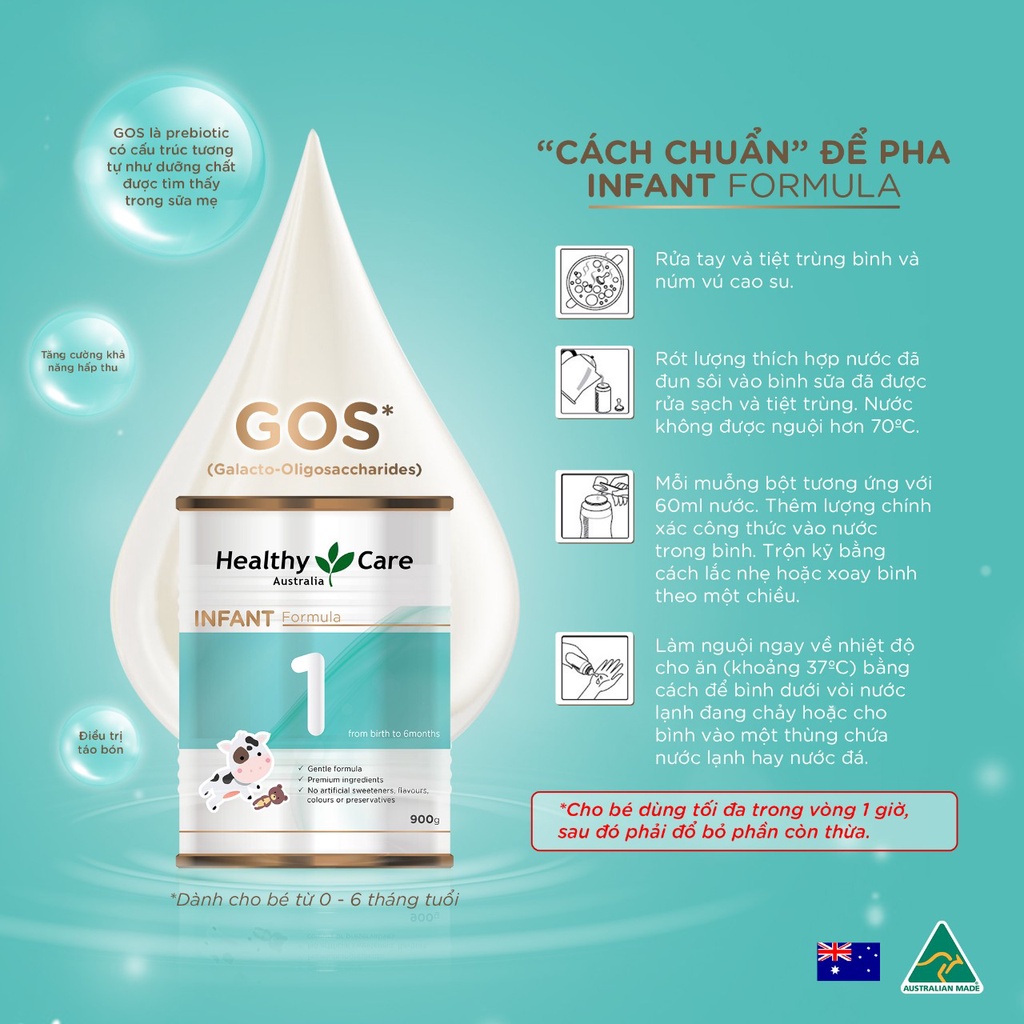 Sữa Bột công thức Infant Formula Healthy Care Số 1 dành cho bé 900g