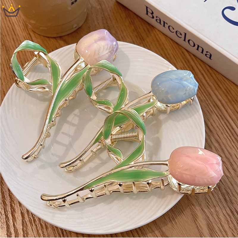 Kẹp Tóc Hoa Tulip / Cá Mập / Vuốt Đuôi Ngựa Vintage Ngọt Ngào Hợp Thời Trang Cho Nữ MM