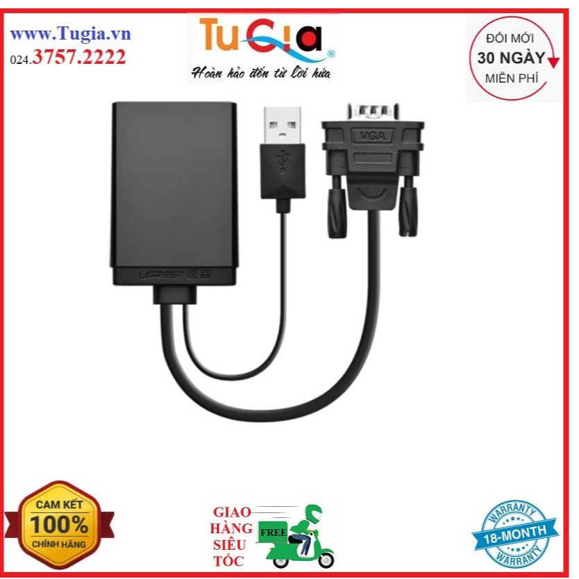 Cáp chuyển VGA to HDMI tích hợp Audio Ugreen UG40213 Hàng chính hãng