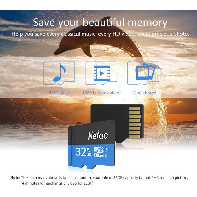 Thẻ nhớ Netac 32Gb cao cấp Class 10, Đọc ghi 100 Mbps , chuyên dụng cho điện thoại, camera - Chính hãng BH 5 năm