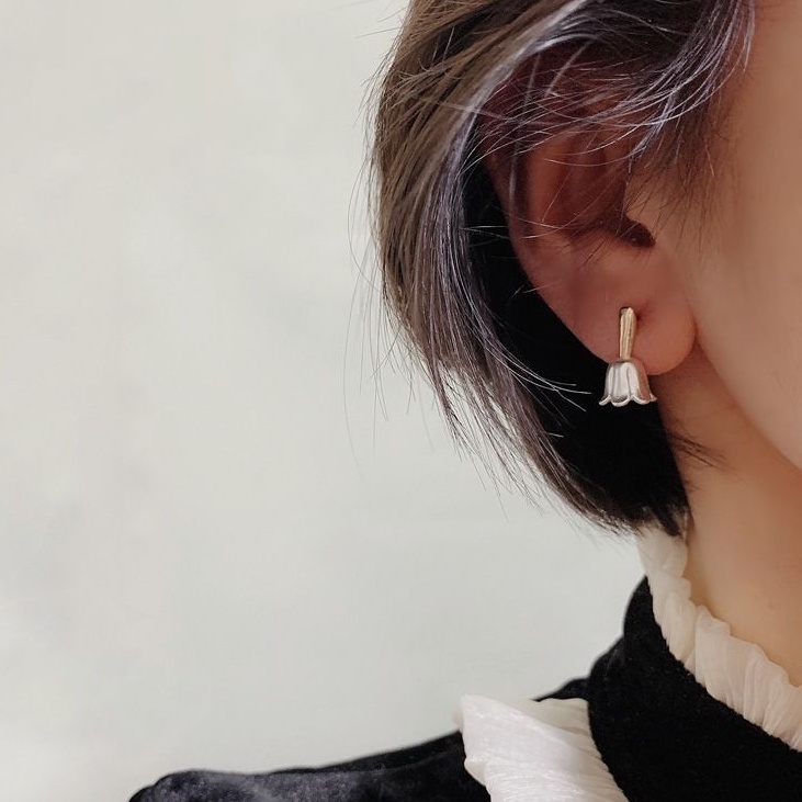 Bông tai bạc S925 - Khuyên tai nữ bạc Ý hình Hoa Tulip phong cách vintage, cổ điển sang trọng ZAZA accessories KT8083