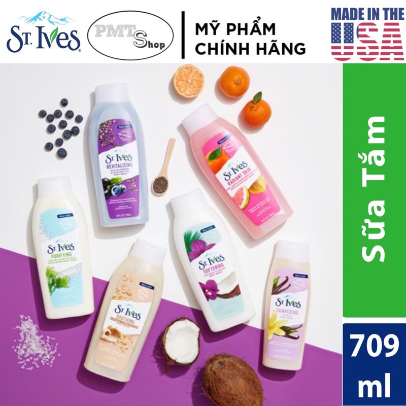 [USA] Sữa tắm ST.IVES 709ML muối biển và tảo bẹ | Cam Chanh | Yến Mạch & Bơ - Mỹ