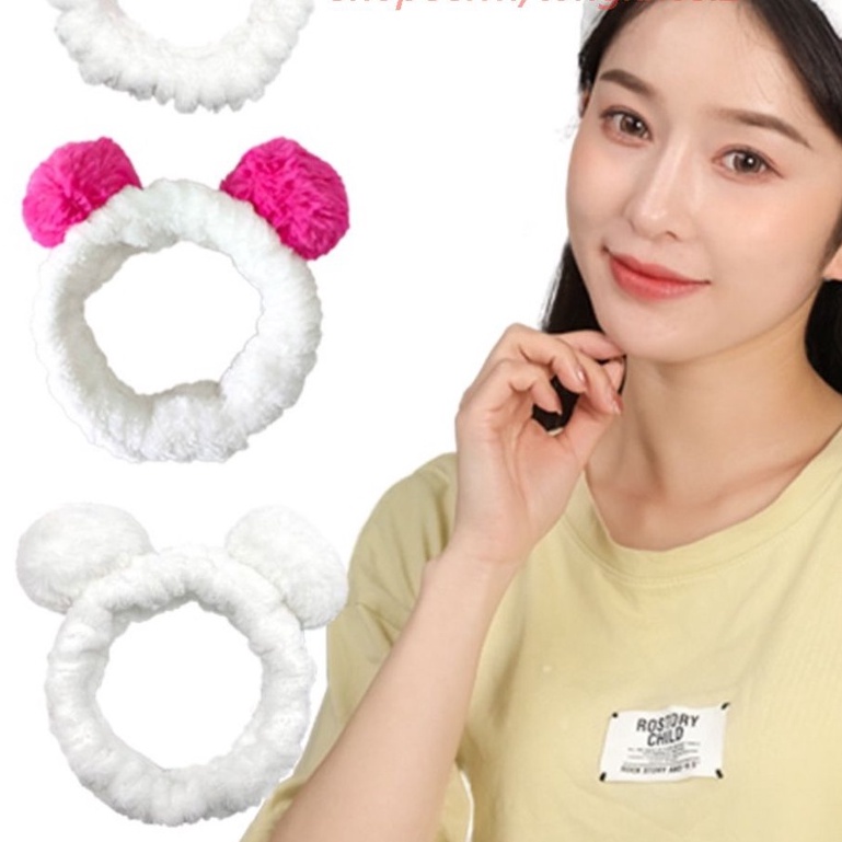 Băng đô rửa mặt bờm cài tóc turban dễ thương cute tai thỏ mèo tuần lộc gấu vải nhung nơ cho bé gái nam nữ #bangdocaitoc