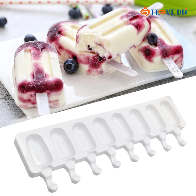 Khuôn Silicone 8 Ngăn Làm Kem / Sô Cô La / Nước Ép Trái Cây Hình Oval DIY