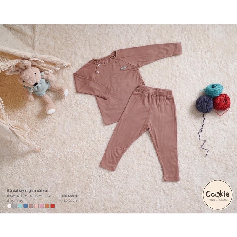 Cookie bộ cài vai cổ tròn thu đông cho bé