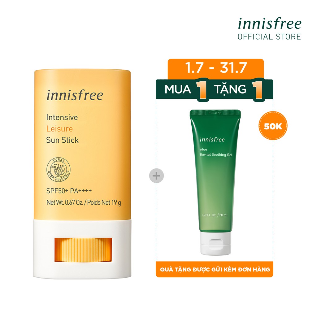[Mã COSIF11 giảm 10% đơn 400K] Kem chống nắng dạng thỏi innisfree Intensive Leisure Sunscreen Stick SPF50+ PA++++ 18G