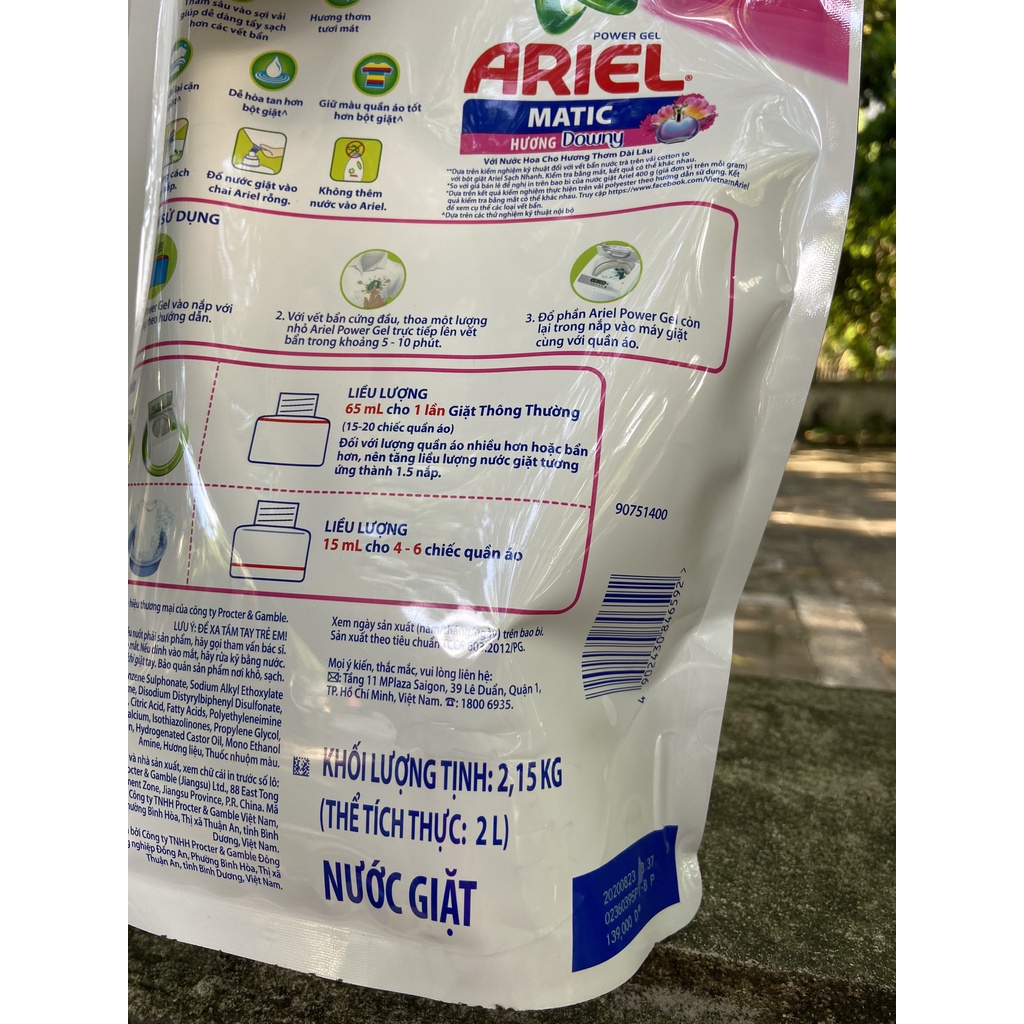 NƯỚC GIẶT ARIEL MATIC POWER GEL HƯƠNG DOWNY KHỬ MÙI HÔI 2.15KG