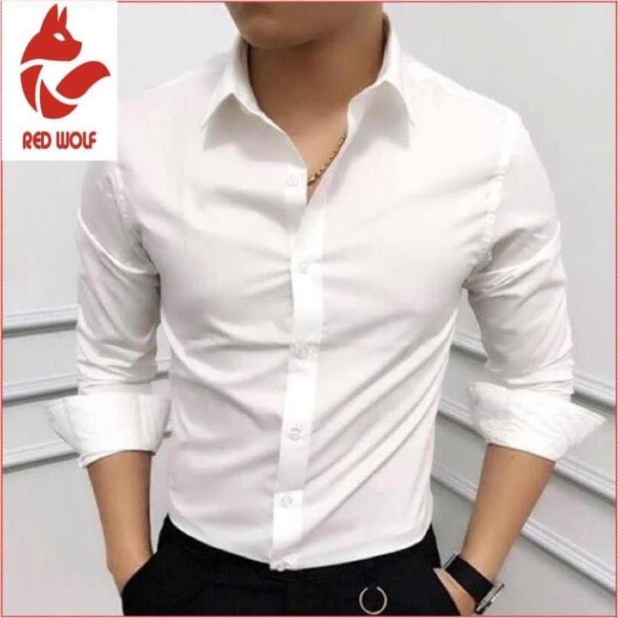 Áo sơ mi nam dài tay áo sơ mi trắng vải lụa nến không nhăn thời trang cao cấp