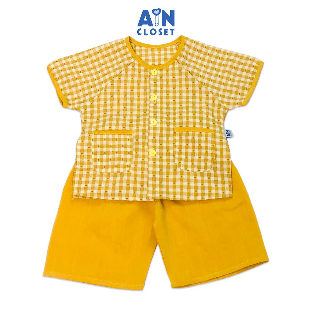 Bộ quần áo bà ba lửng unisex họa tiết Caro vàng cotton - AICDBTA271LM