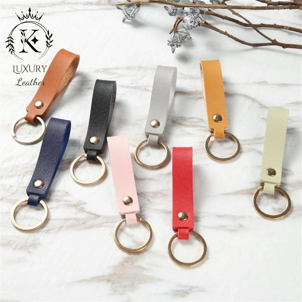 K LUXURY LEATHER- Móc khóa da bò thật nguyên tấm, màu sắc đa dạng, thép chống gỉ