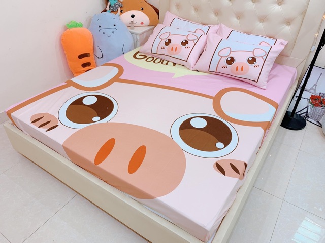 Bộ Ga Gối Cotton Poly 5D - Lợn Hồng