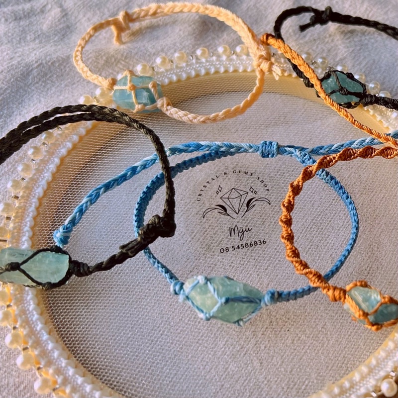 Vòng tay handmade đá thô Aquamarine  tự nhiên