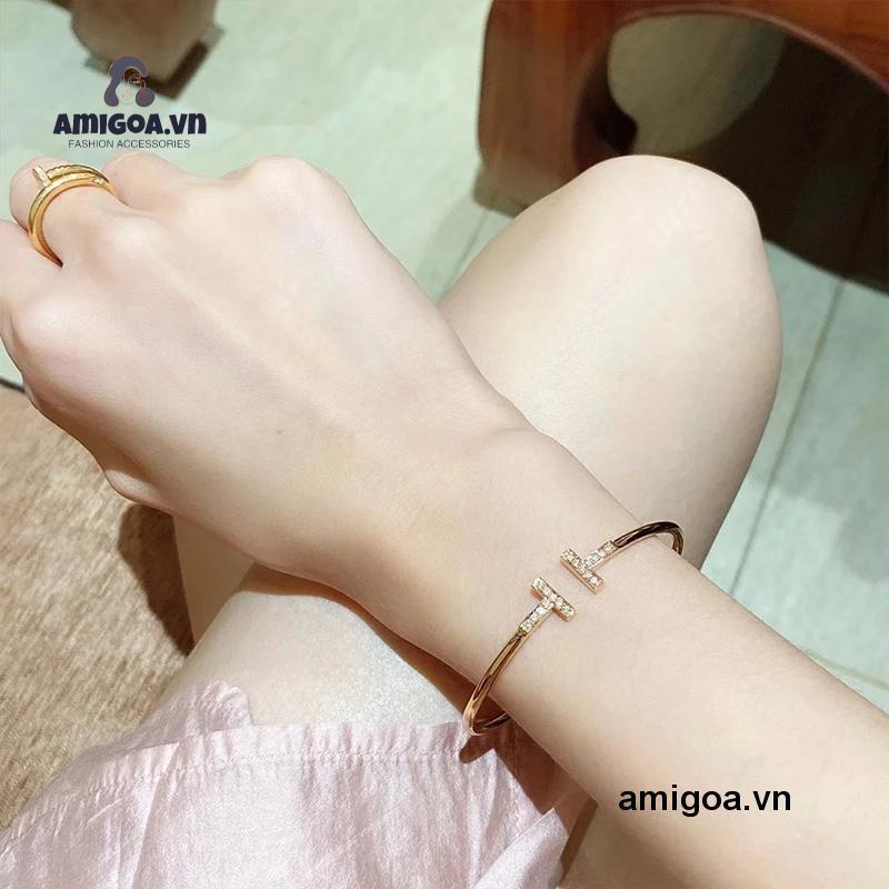 ✨✨Vòng tay hở hình chữ T đính đá zircon cổ điển dễ phối đồ thời trang cho nữ