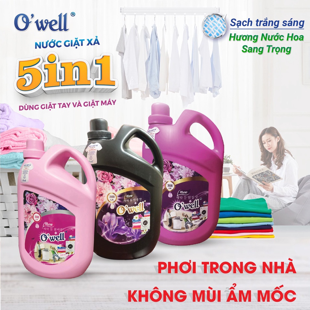 Nước Giặt Xả OWELL Trắng Sạch, Lưu Hương Thơm Lâu Chai 3.5L